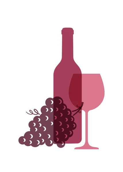 Logo de copa de vino. Botella de vino con uvas sobre blanco — Vector de stock