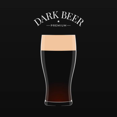 Dark beer logo. Glass of beer on black background clipart