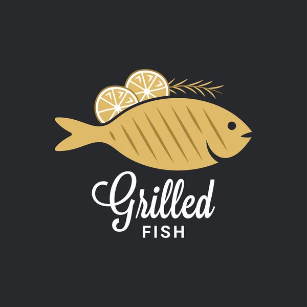 Logo vom Grill. Fisch mit Zitrone und Rosmarin — Stockvektor