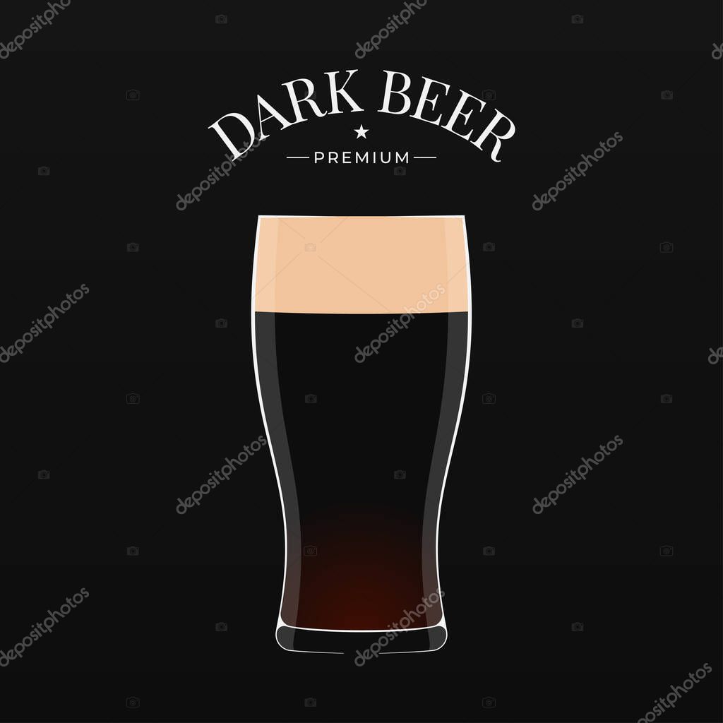 Dark beer logo. Glass of beer on black background 10 eps