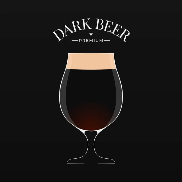 Dark beer logo. Glass of beer on black background — Stock Vector