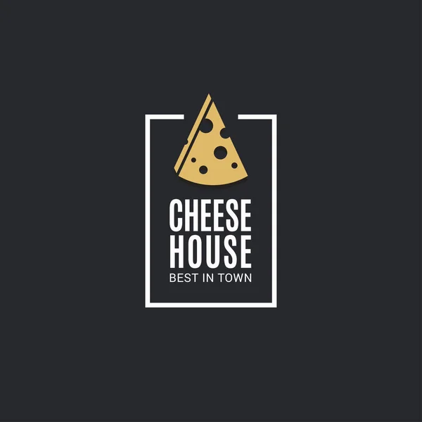 Logotipo de queijo com fatia de queijo no fundo preto — Vetor de Stock