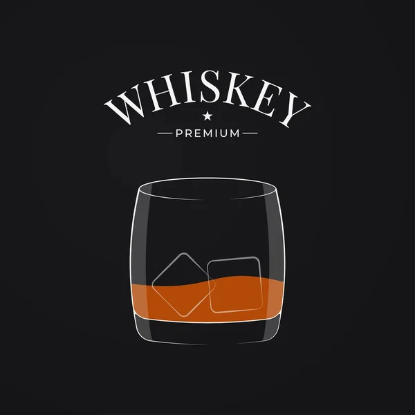Logo gelas Whiskey. Bourbon atau wiski dalam gelas - Stok Vektor