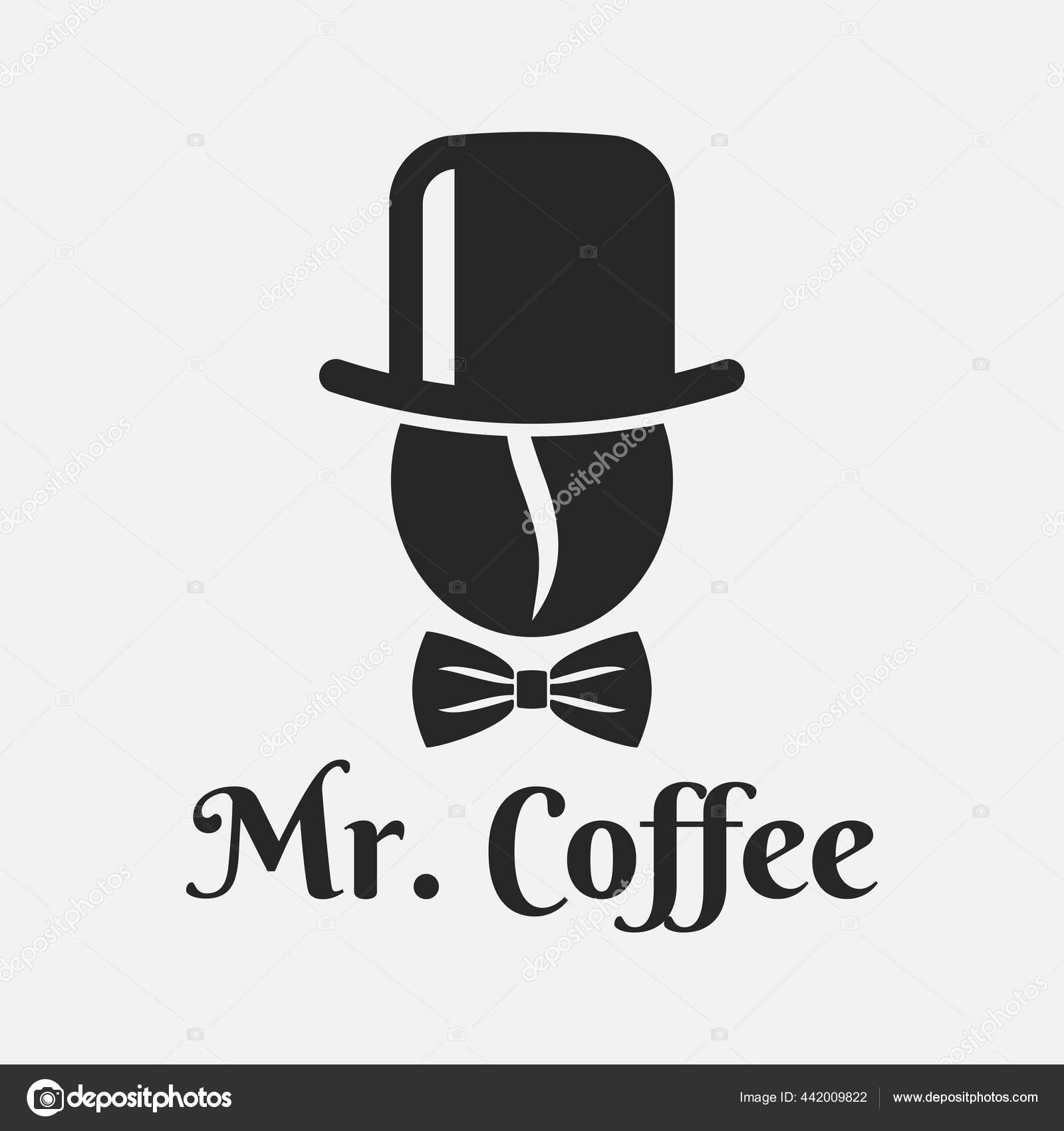Coffee bean with hat logo. Mister Coffee on white Stock Vector by