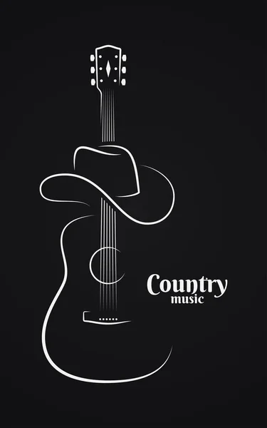 Country müzik işareti. Gitarlı kovboy şapkası — Stok Vektör