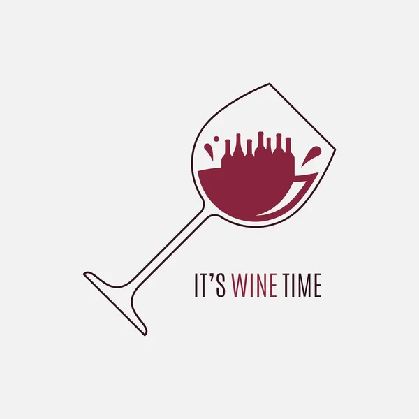 Logo de copa de vino. Concepto de tiempo de vino en blanco — Vector de stock