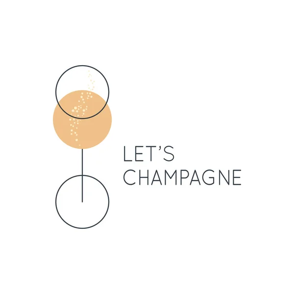 Şampanya cam logosu. Şampanyayı beyaza koy — Stok Vektör