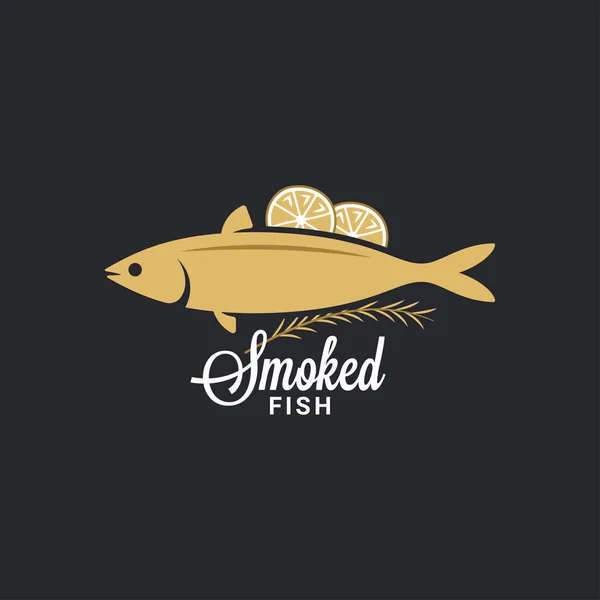 Logo de pescado ahumado. Pescado con limón y romero — Archivo Imágenes Vectoriales