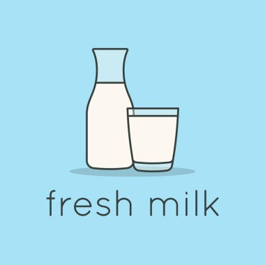 Süt şişesinde mavi bardakta logo var.