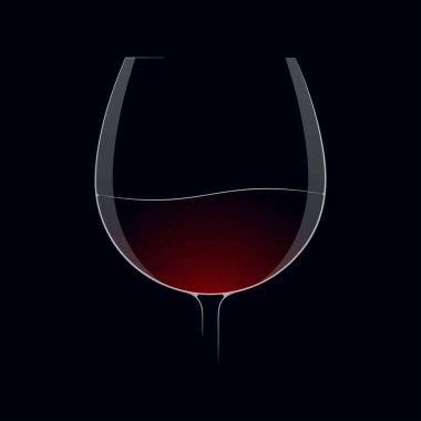 Siyah şarap logosu. Siyah arka planda bir kadeh şarap.