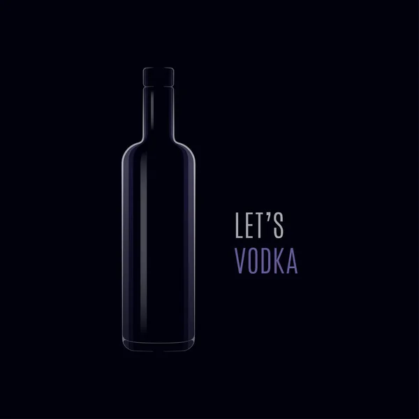 Wodka dunkles Logo. Flasche Wodka mit Kappe auf schwarz — Stockvektor