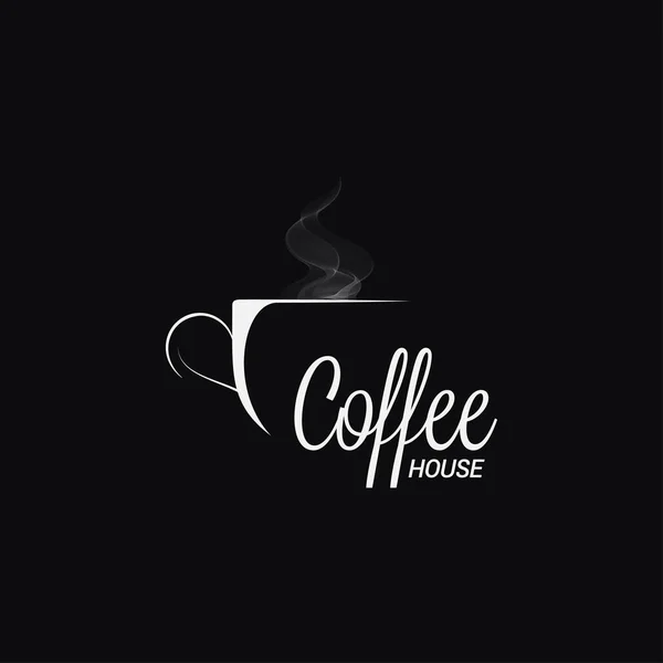 Dark coffee logo. Cup of coffee on black — Stock Vector