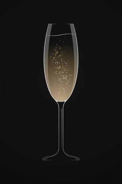 Dark champagne logo. Glass of champagne on black — Stock Vector