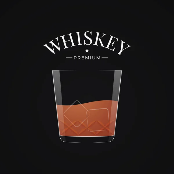 Logo gelas Whiskey. Bourbon atau wiski dalam gelas - Stok Vektor