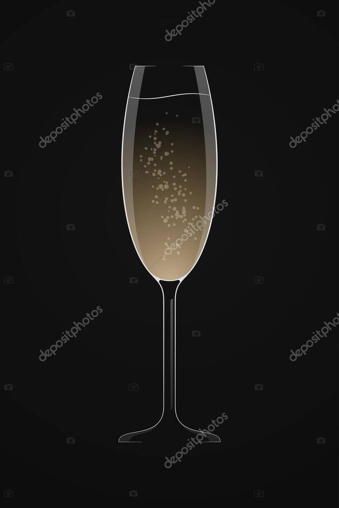 Dark champagne logo. Glass of champagne on black background 10 eps