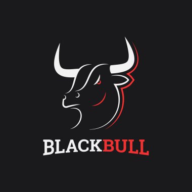 Boğa kafalı logo. Siyah arka planda kara boğa