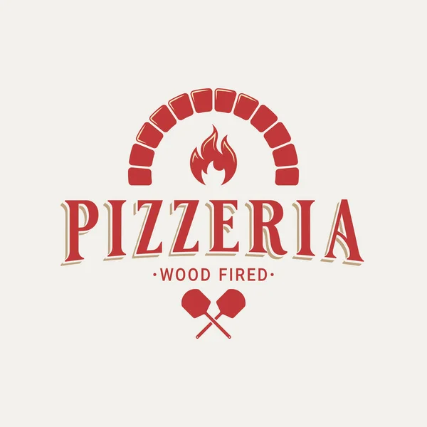 Pizzeria logo with oven shovel. Wood fired pizza — Stock Vector