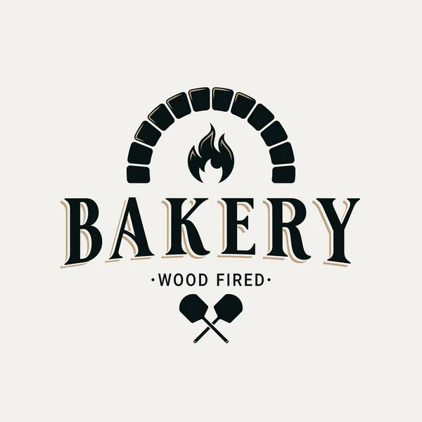 Bakkerij logo met ovenschep. Brood op hout — Stockvector