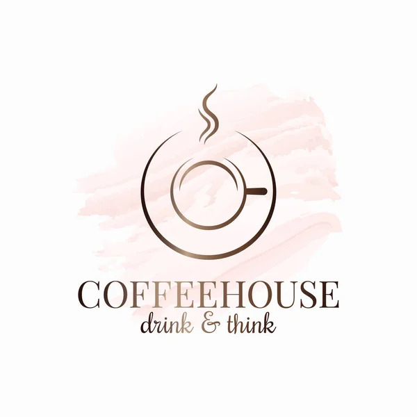 コーヒーカップ。白のコーヒーハウス水彩ロゴ — ストックベクタ