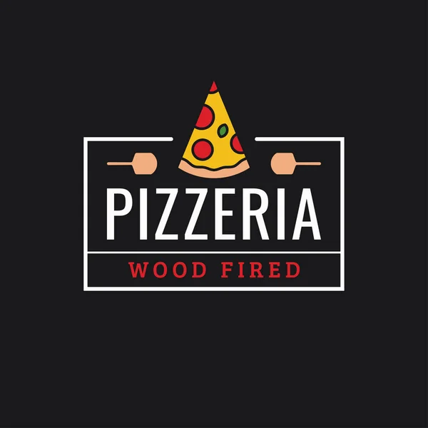 Logo pizzerii. Liniowe logo kawałka pizzy po ciemku — Wektor stockowy