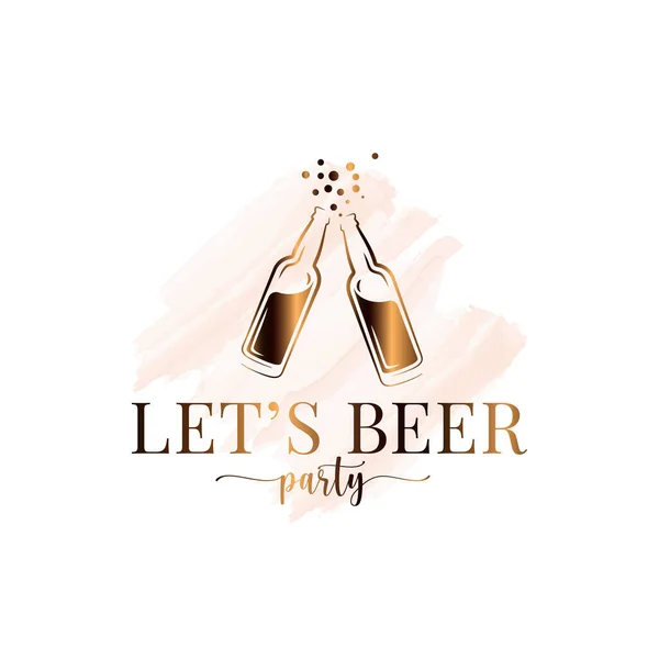 Beer bottle splash watercolor logo on white — Stock Vector