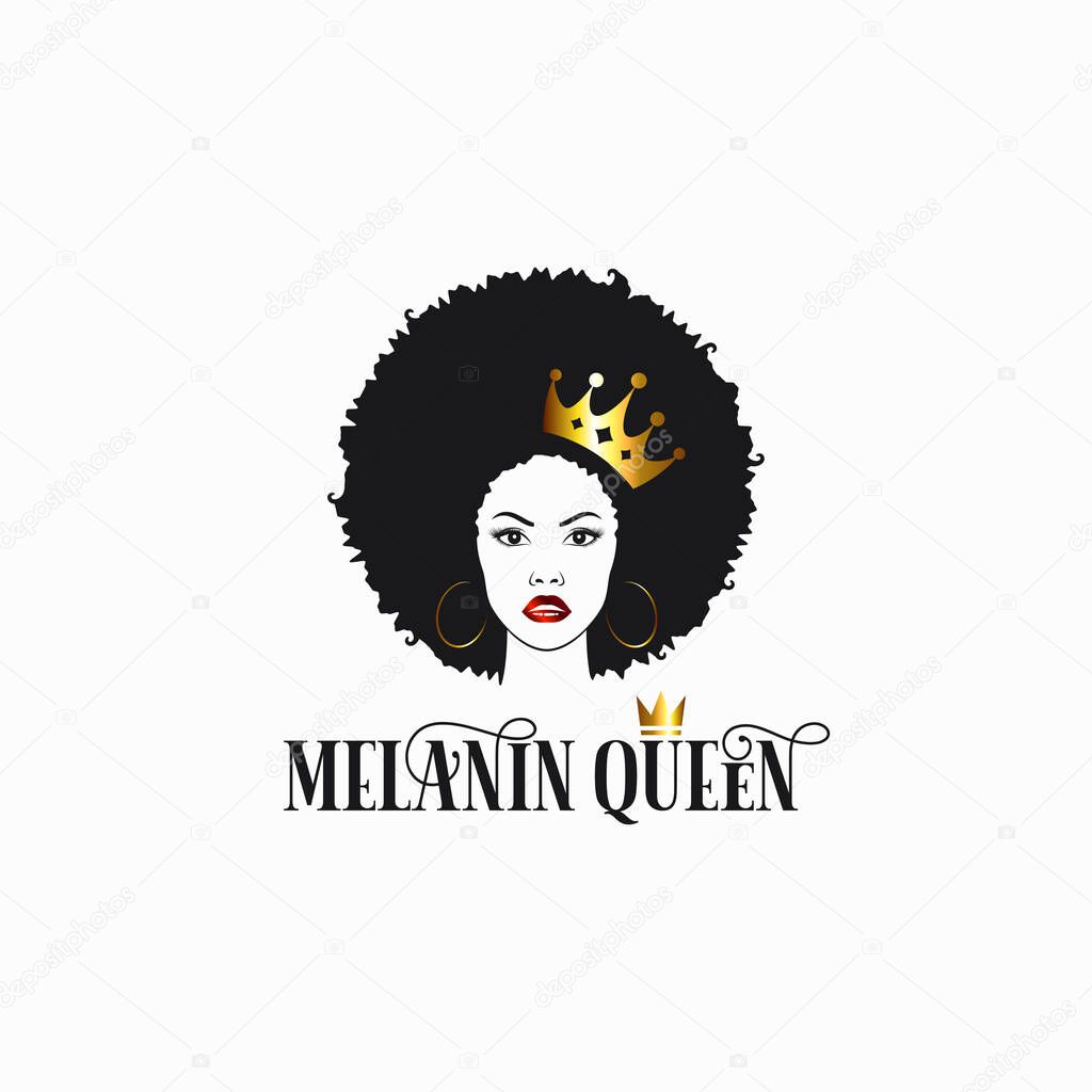 Black women with crown. Melanin Queen royalty. Afro hair hippie woman on white background 8 eps