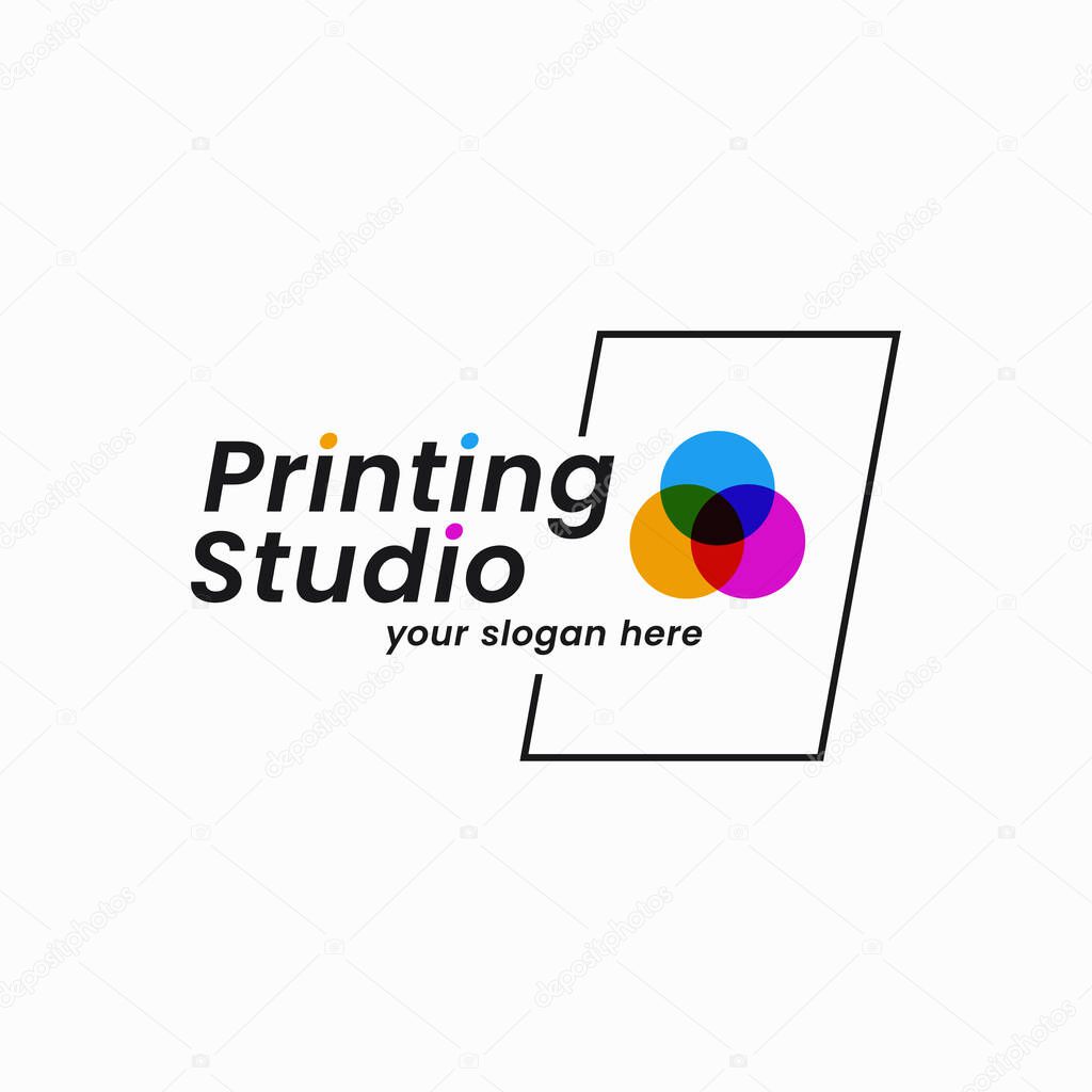 Printing studio logo. Printing company sign white