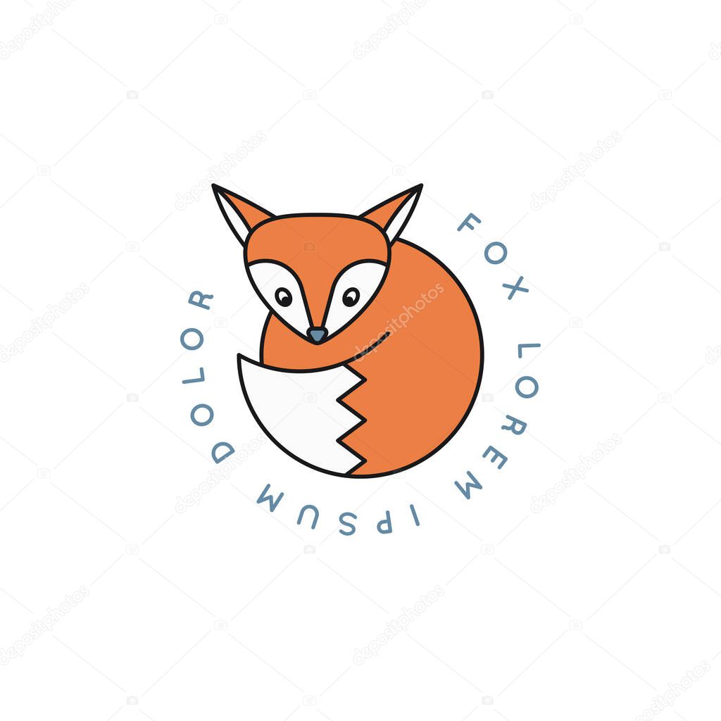 Fox logo. Rounded linear fox icon on white