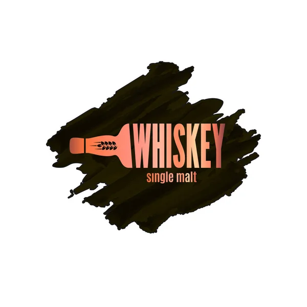 威士忌瓶子的标志。把水彩画洒在白色上 — 图库矢量图片