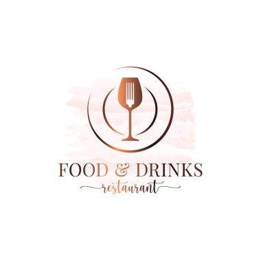 Yiyecek ve içecekler. Çatal ve şarap kadehiyle kaplanmış.