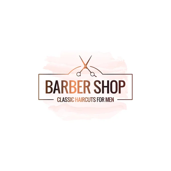 Logotipo da barbearia com tesoura de barbeiro aquarela — Vetor de Stock