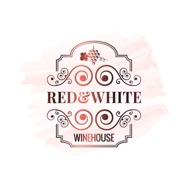 Logo de vino rojo y blanco sobre fondo acuarela — Vector de stock
