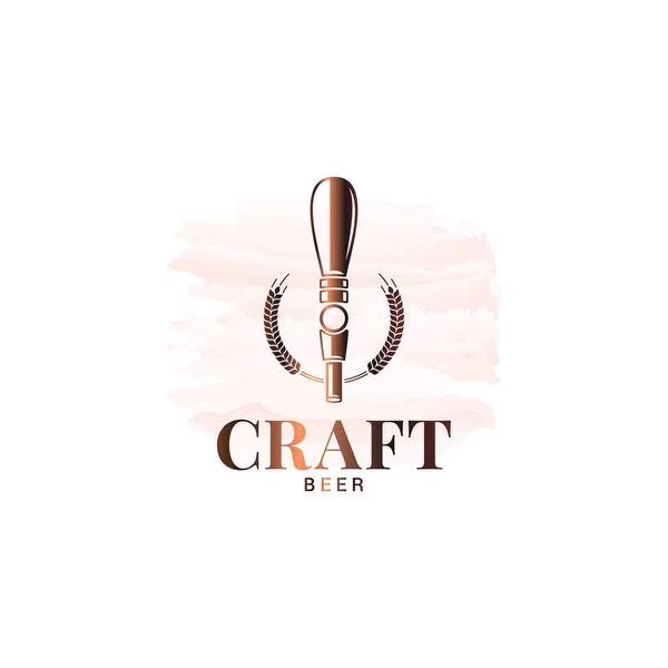 Logo del grifo de cerveza. Etiqueta de cerveza artesanal acuarela — Vector de stock