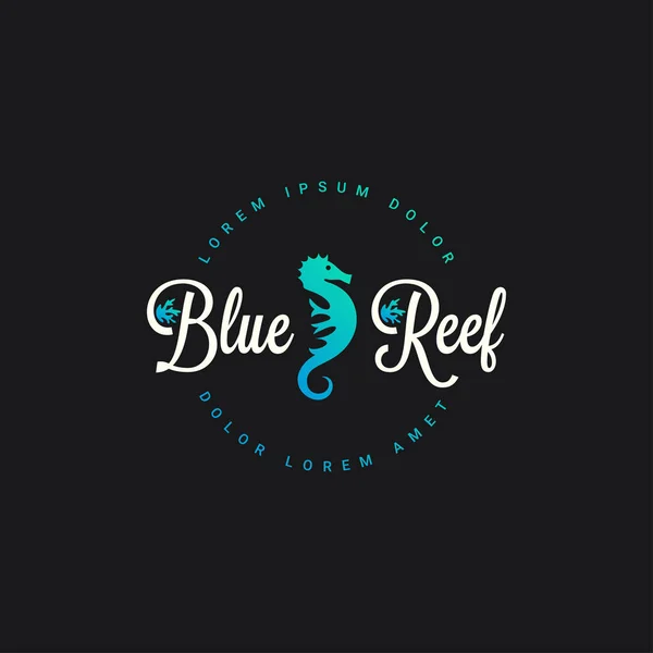 Logo del arrecife de caballitos de mar. Icono de caballito de mar en negro — Vector de stock