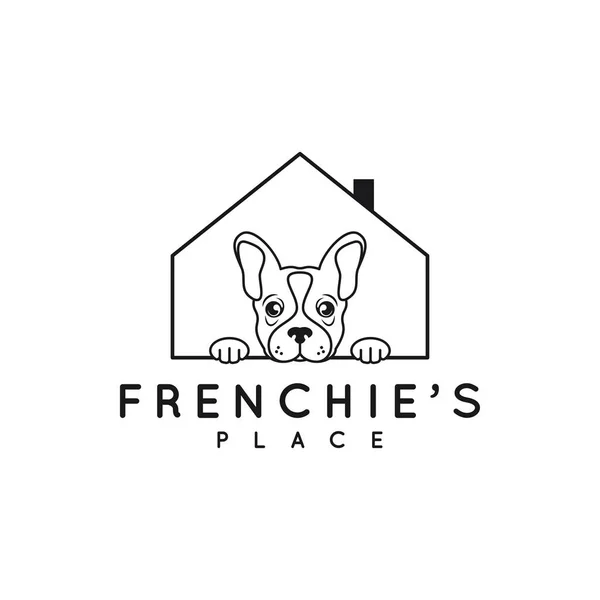 Frenchie bulldog logo. Bulldog huis op wit — Stockvector