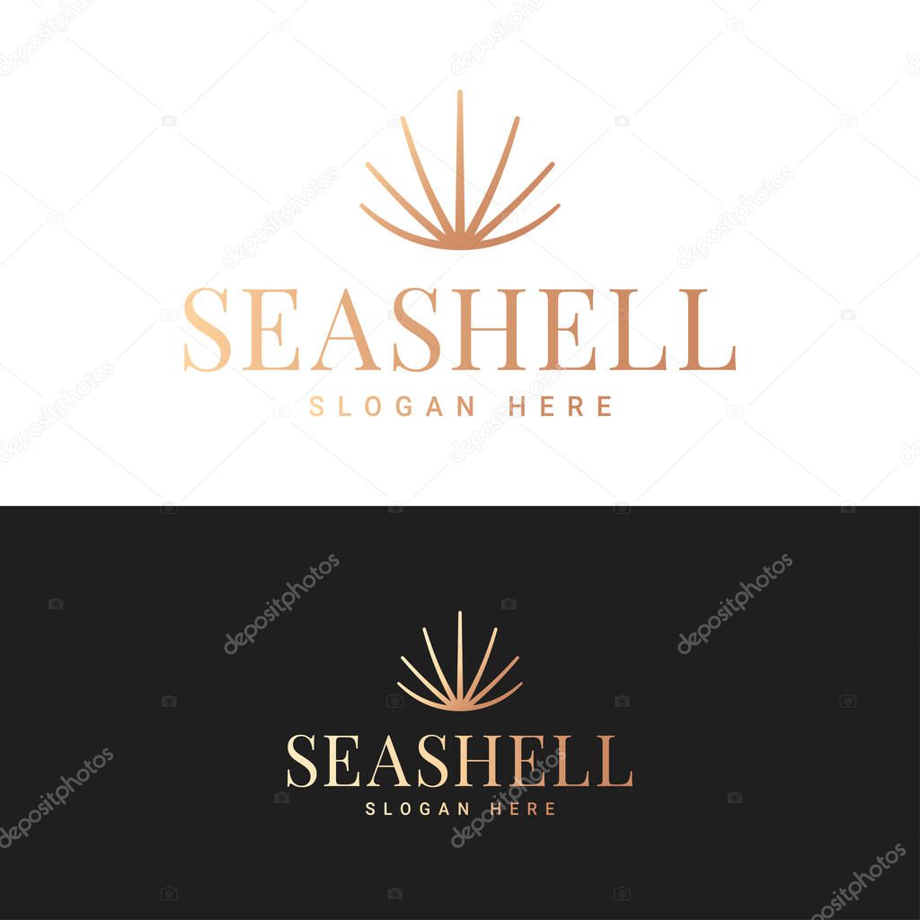 Seashell logo icon. Sea shell on black and white background 10 eps