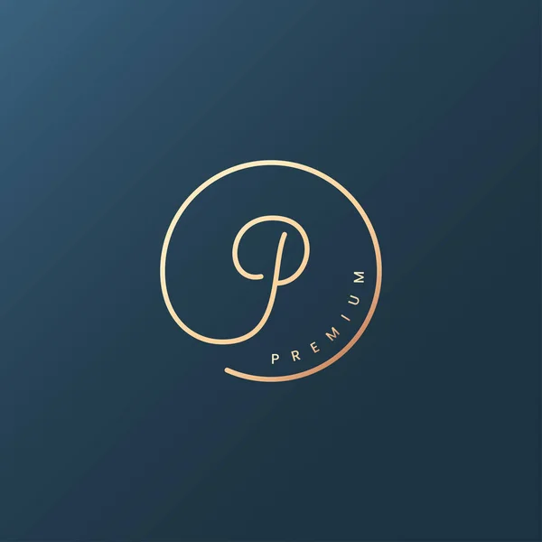 Litera P. Premium zaokrąglone złote logo na niebiesko — Wektor stockowy