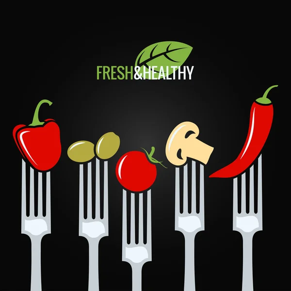 Verduras en tenedor menú de diseño de alimentos fondo — Vector de stock
