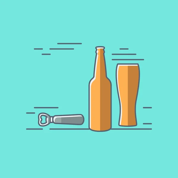 Botella de vidrio de cerveza plano diseño fondo — Vector de stock