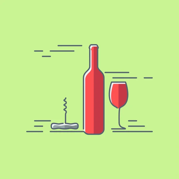 Şarap kadehi şişeyi düz tasarım arka plan — Stok Vektör