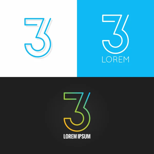 Nummer pictogrammenset drie 3 logo ontwerp achtergrond — Stockvector