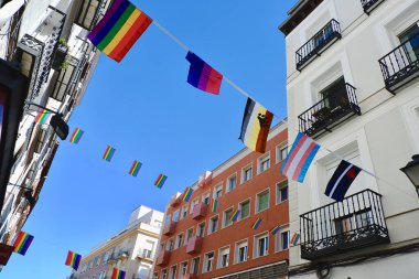 LGBTQ destekçilerinin bir sembolü olarak, gurur etkinlikleri aylarında binalar arasında asılı farklı gey toplulukları bayrakları. Şehir merkezinde eşcinsel dostu bölge, Madrid, İspanya