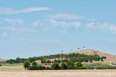 İspanya 'nın orta kesimindeki La Mancha, Toledo vilayetindeki tepe ile kurak manzara. Kırsal alan, manzaralı konum