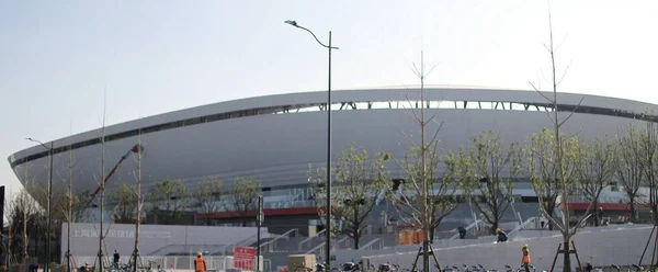 Vista Exterior Del Recién Construido Estadio Fútbol Pudong Que Hogar — Foto de Stock