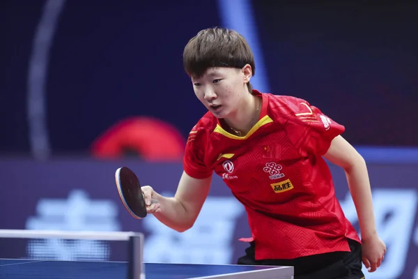 Kinesiska Bordtennisspelaren Wang Manyu Spelar Mot Kinesiska Bordtennisspelaren Chen Meng — Stockfoto
