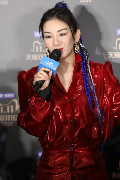 Chinese Actress Singer Huang Attends Interview Double Shopping Festival Live — Stock Photo, Image