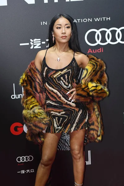 Chinese Singer Actress Jike Junyi Shows Leopard Print Dress Showing — Stock Photo, Image