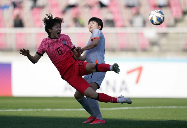 Sydkorea Mot Kina 2020 Tokyo Olympic Women Football Tournament Playoff — Stockfoto