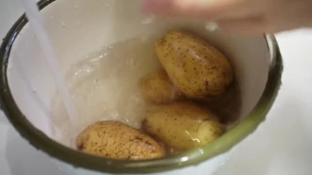 Personne frottant les pommes de terre 