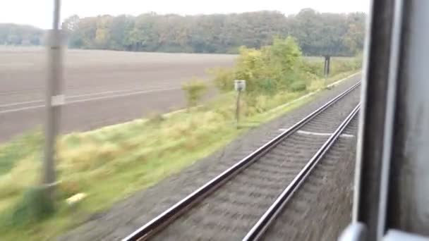 Reizen per trein op zoek vanuit het venster — Stockvideo